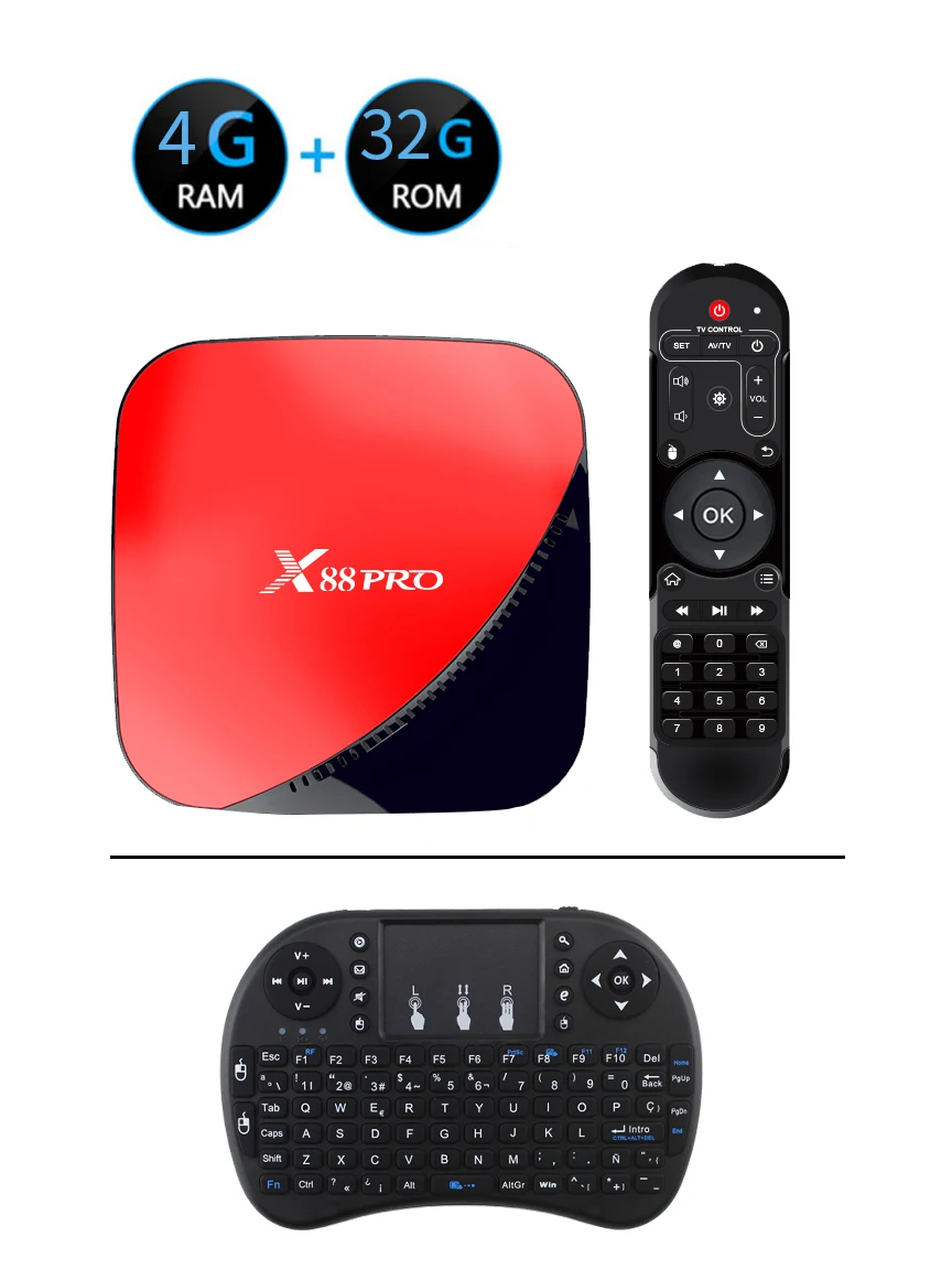 4GB 32GB and I8 Procaja X88 Pro tv BOX Android 9,0 X88Pro Android tv BOX 4G ram 64G Google голосовой помощник Rockchip RK3318 четырехъядерный 2,4& 5G Wifi - Цвет: 4GB 32GB and I8