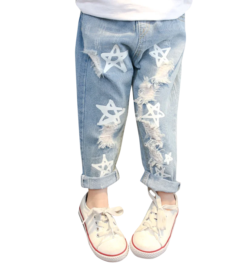 Baby Girls Jeans Star Print Jeans Pants For Girls Elastic Waist Kids