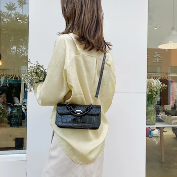 

Stone Pattern Thick Chain Women Shoulder Crossbody Bags Leather Messenger Totes Youth Ladies Small Square Bag