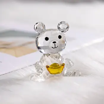 

H&D Cute Bear Crystal Figurine With Gold Ingot Collection Ornament Glass Animal Miniature Love Romantic Gifts Home Decoration