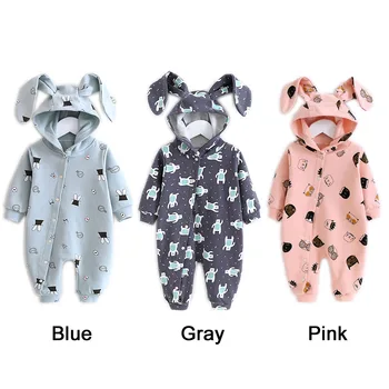 

Baby Rompers Hooded Cute Rabbit Ears Outing Clothes Spring Single Layer Cotton Climbing Clothes Set Baby climbing clothes