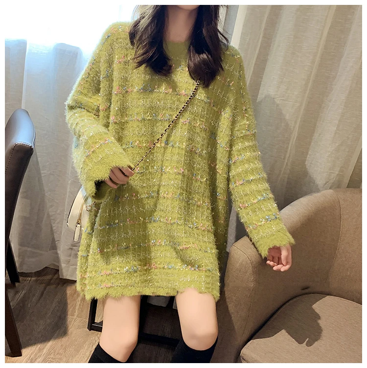 RUGOD корейский шик вязаный сладкий женский свитер элегантный вокруг шеи длинный рукав auturm средней длины свободный уличная Женская
