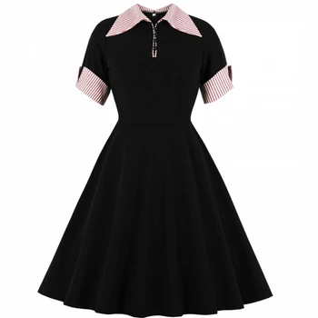 

Women Clothing Summer Short Sleeves Retro 50s 60s Stripe Swing Dress Female Rockabilly Party Dresses Vintage Tunic Vestidos