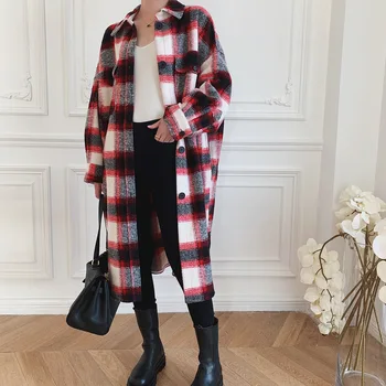 

2020 New Style In Autumn and Winter Leisure Time Classic Plaid Coat Red Large Plaid Long Lapel Coat I1