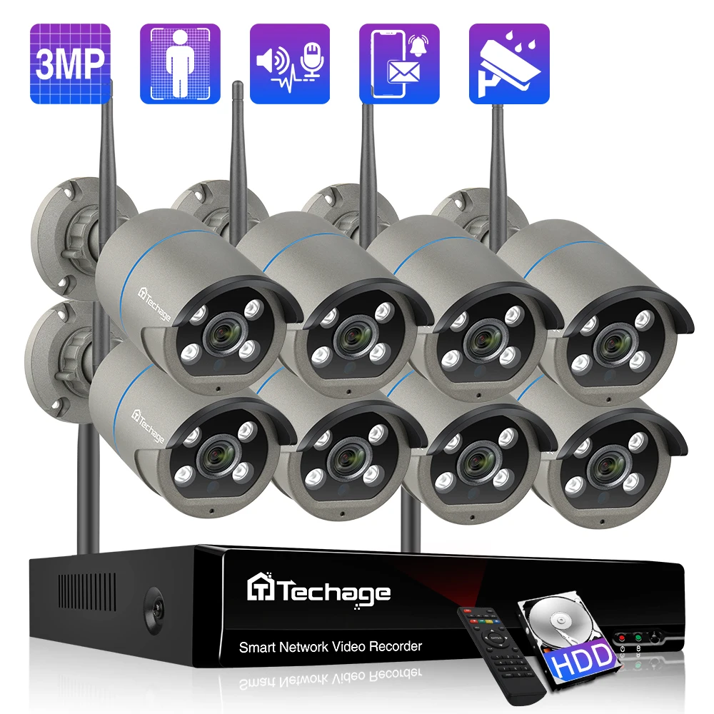 Techage 8CH 3MP Wireless Security Camera System Two-Way Audio Human Detection WiFi IP Camera CCTV Video Surveillance Camera Kit