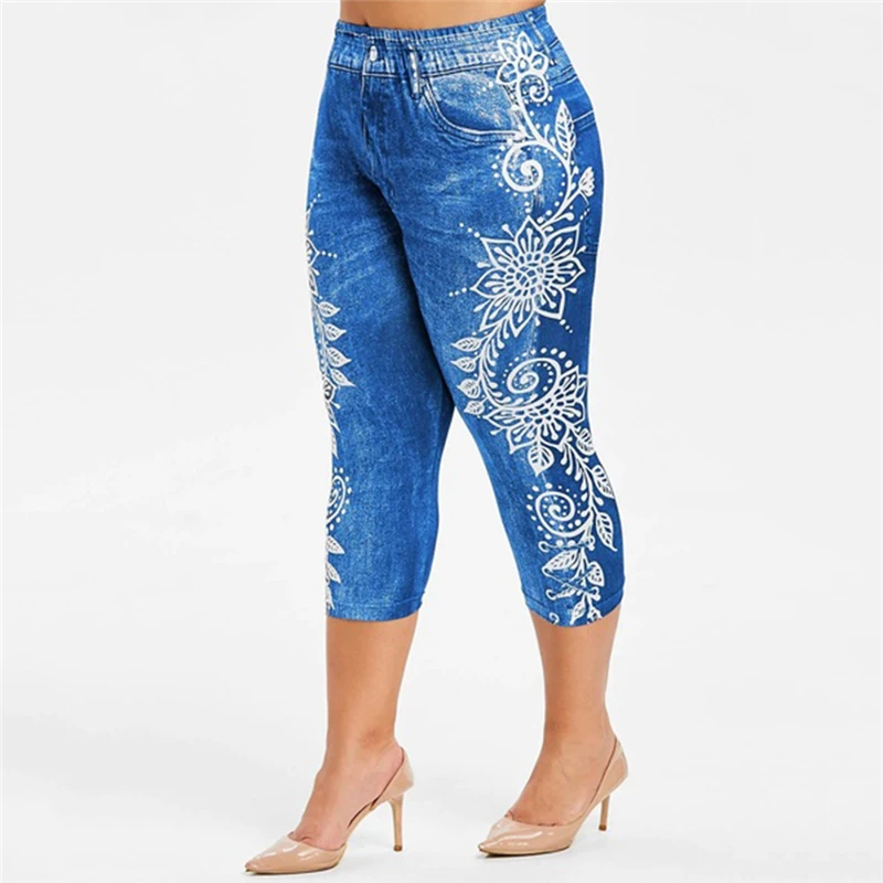 Printed False Denim Short Leggings 3\4 Women Jeans Leggings High Waist Breeches Capri Pants Super Elastic Jeggings Plus Size 2XL Printed False Denim Short Leggings 3\4 Women Jeans Leggings High Waist Breeches Capri Pants Super Elastic Jeggings Plus Size 2XL