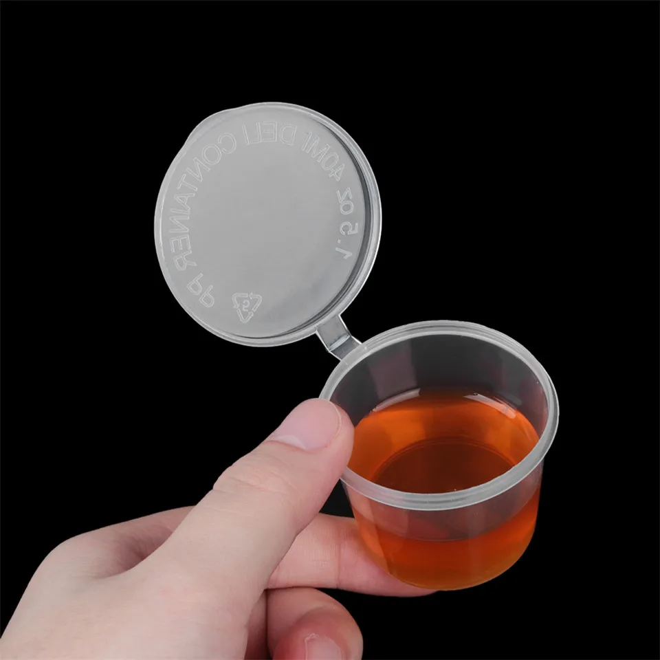50pcs/100pcs 25ml 50ml Disposable Plastic Takeaway Sauce Cup Containers Food Box with Hinged Lids Pigment Paint Box Reusable