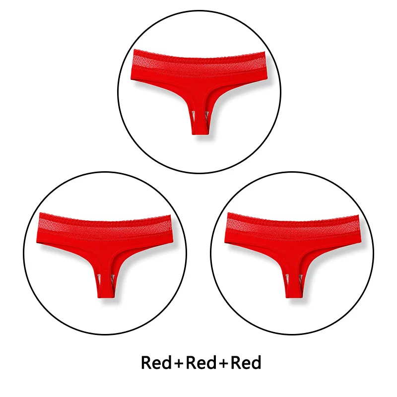 Red X 3 3 шт./партия открытые стринги сексуальные хлопковые трусики женское нижнее белье кружевное мягкое белье с низкой посадкой однотонное стринги бесшовное белье Новинка - Цвет: Red X 3