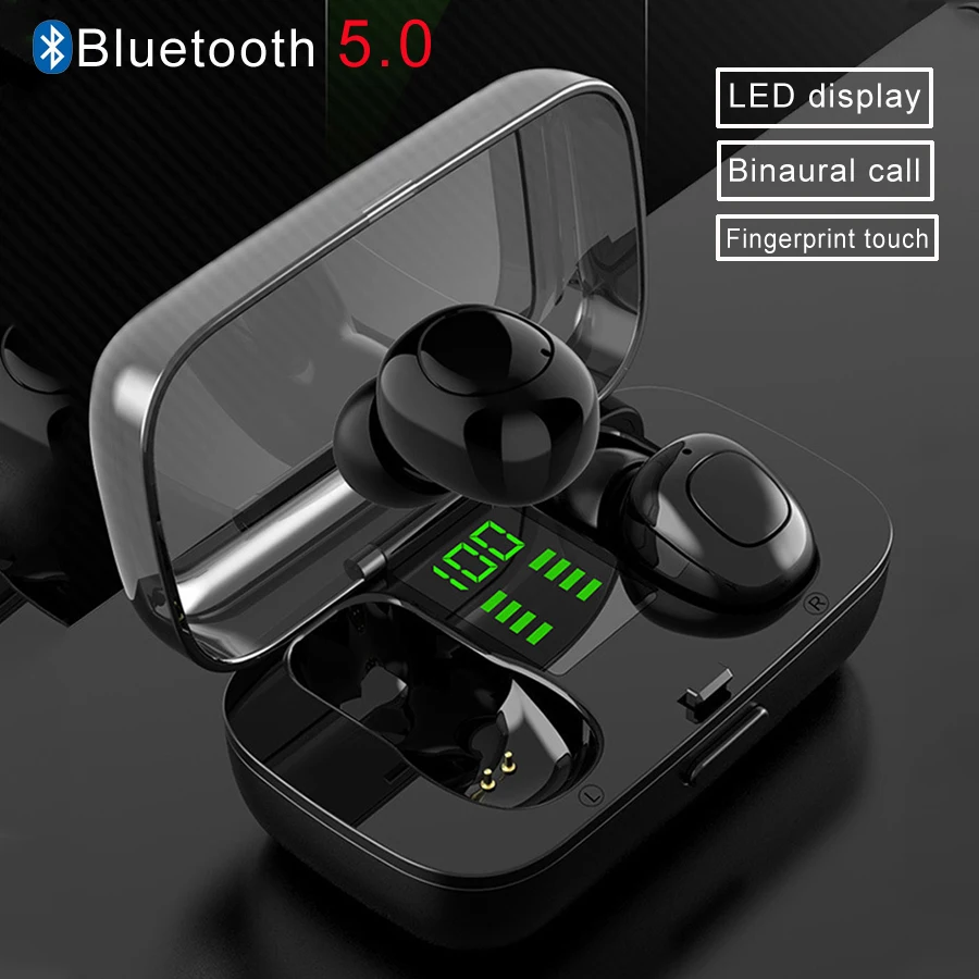 Настоящие беспроводные Bluetooth наушники спортивные стерео гарнитура с микрофоном