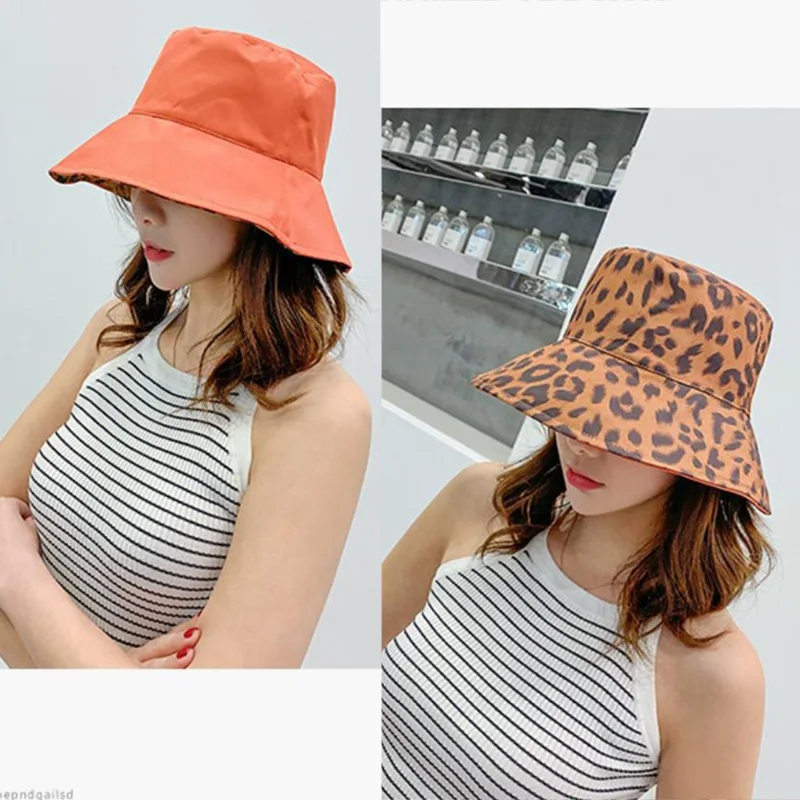 Women Bucket Hat Leopard Print Comfortable Breathe Foldable Beach Flat Top Sun Fishing Hat Flat Panama Hat Street
