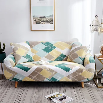 

Scottish Style Sofa Cover Geometric Plaid Pattern Printed Stretch Elastic All-inclusive Slipcover Furniture Protector Anti-dust