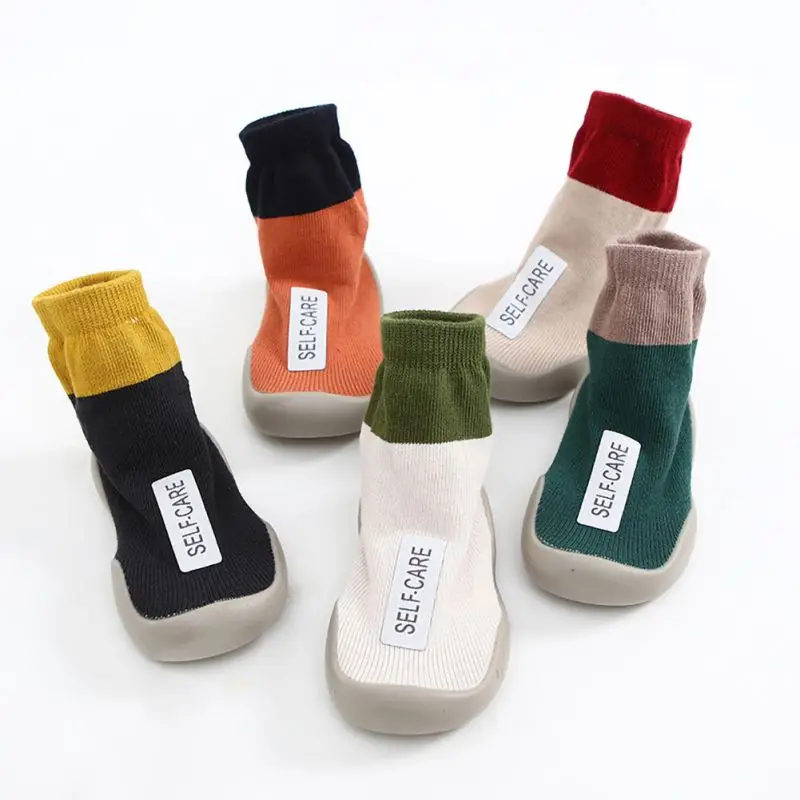 

Baby Boys Girls Soft Bottom Sock Shoes Toddlers Moccasins Non-Skid Kids Floor Slipper Children Breathable Cotton Knitted Shoes