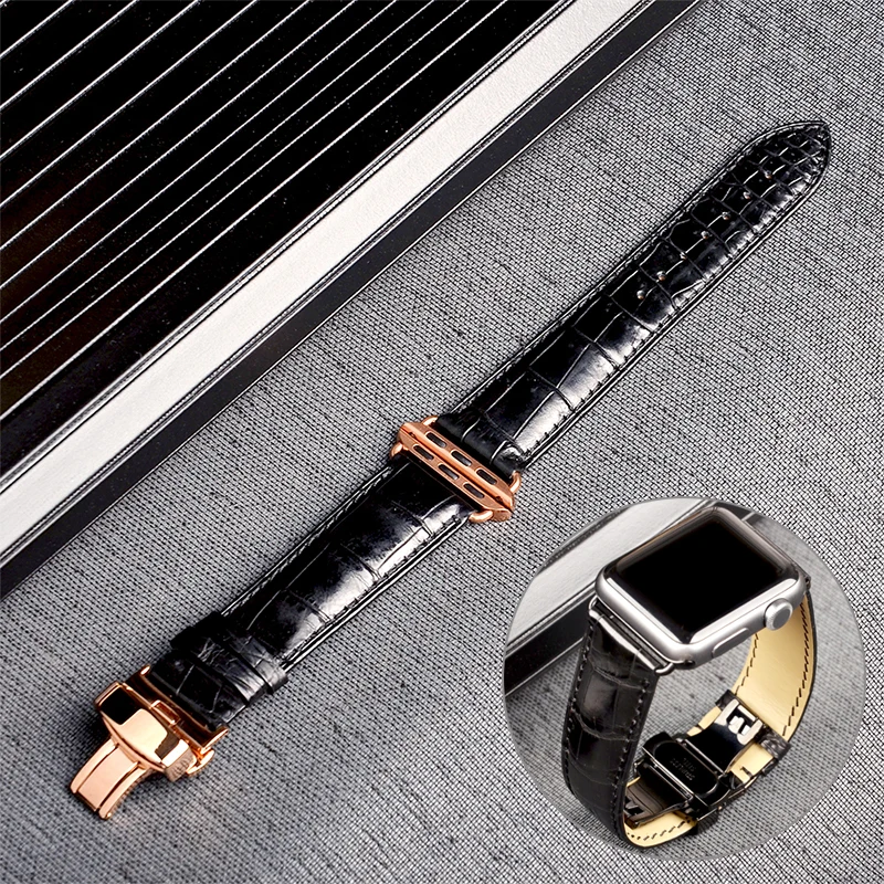 

Top Quality Genuine Alligator Band for Apple Watch 5 4 3 2 1 44mm 40mm iWatch Strap 42mm 38mm with Butterfly Buckle Bracelet