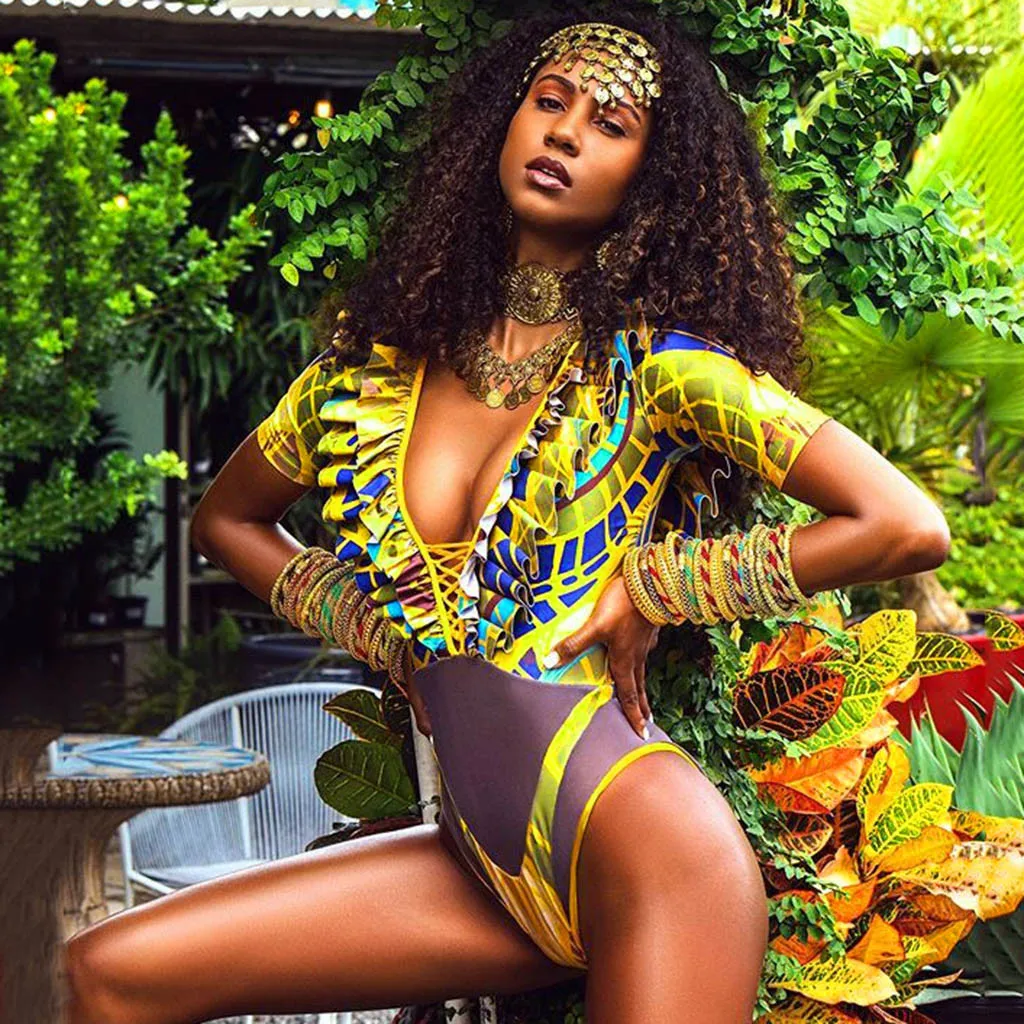 Сексуальный женский этнический Цветочный купальник Африканский купальный