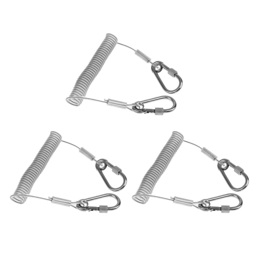 3x 1.6m Retractable Steel Wire Coiled Safety Rope with Lock Carabiners