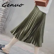 Genuo весна новые женские длинные юбки модные брендовые трапециевидные Женские Плиссированные Юбки Высокая талия Женская юбка миди Faldas Mujer Saias