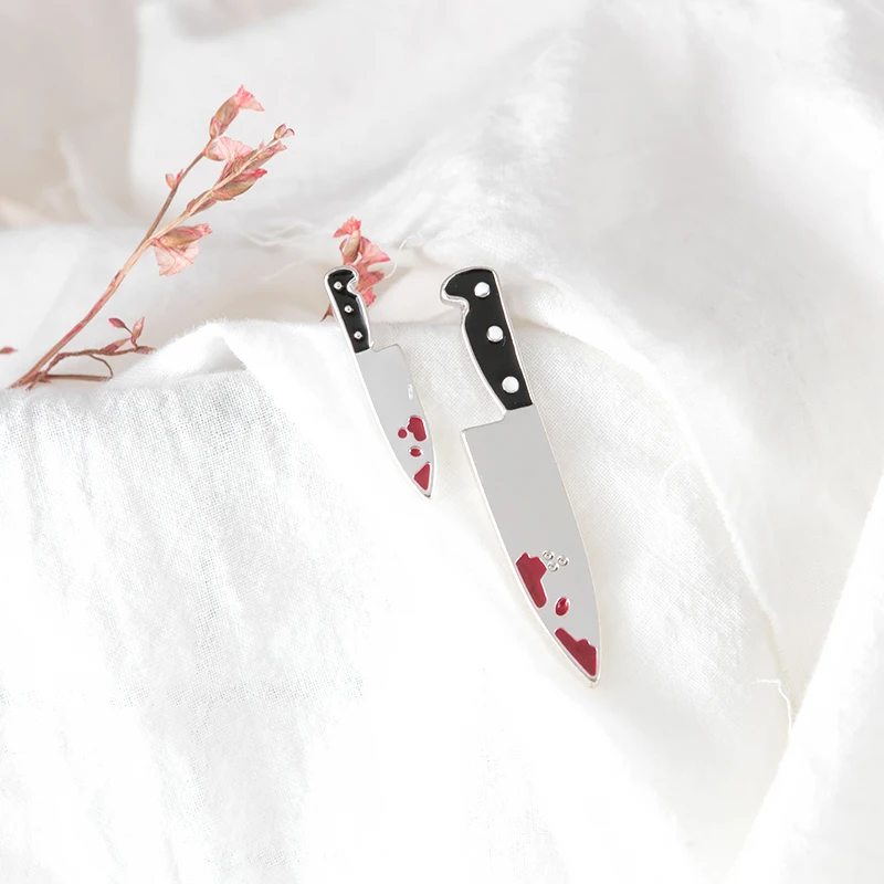 Серьги в стиле панк для девушек harajuku killer broadsword, маленькие мужские асимметричные серьги-гвоздики с кровавым ножом, ювелирные изделия, аксессуары
