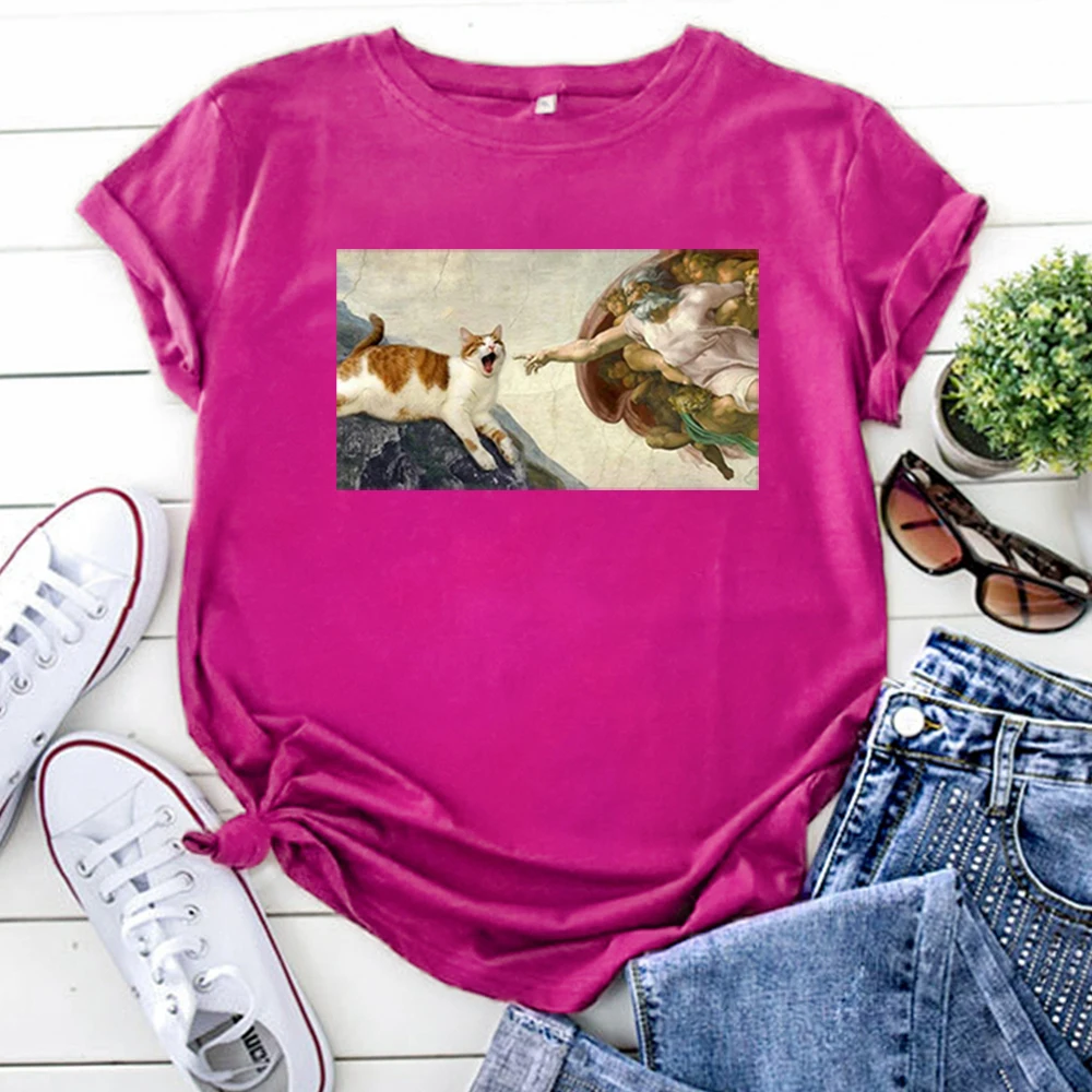 Funny Cute Cat Cartoon Image Printing T-Shirt For Women Harajuku Gothic Woman Tshirt High Quality Punk Style Women Clothing