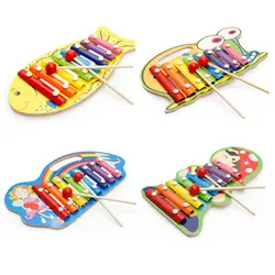 Детский деревянный музыкальный инструмент, игрушка в форме мультфильма ксилофон, 8 шкал, детская музыкальная игрушка, радужная красочная