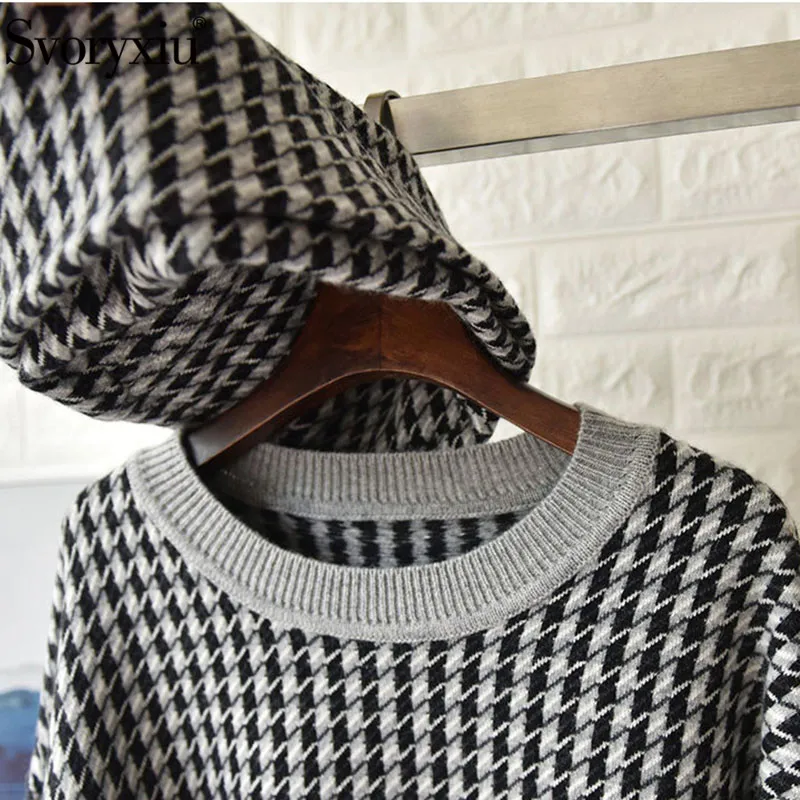 Svoryxiu дизайнер осень зима Хаундстут свободный свитер пуловеры женские из высококачественной шерсти кашемир толстый пончо летучая мышь