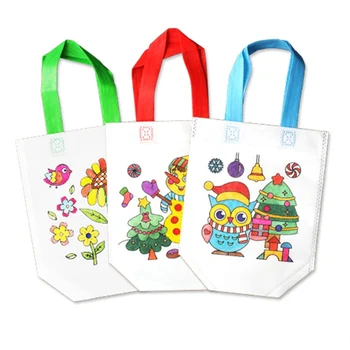 

3 Pcs/set Children DIY Environmental Protection Graffiti Bag Kindergarten Hand Painting Bag Nonwoven Fabric Stationery Set