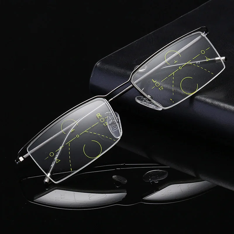 

Ultralight Square Rimless Reading Glasses Progressive Multifocal Presbyopic Eyewear Anti Blue Light Magnifier Multi-role Glasses