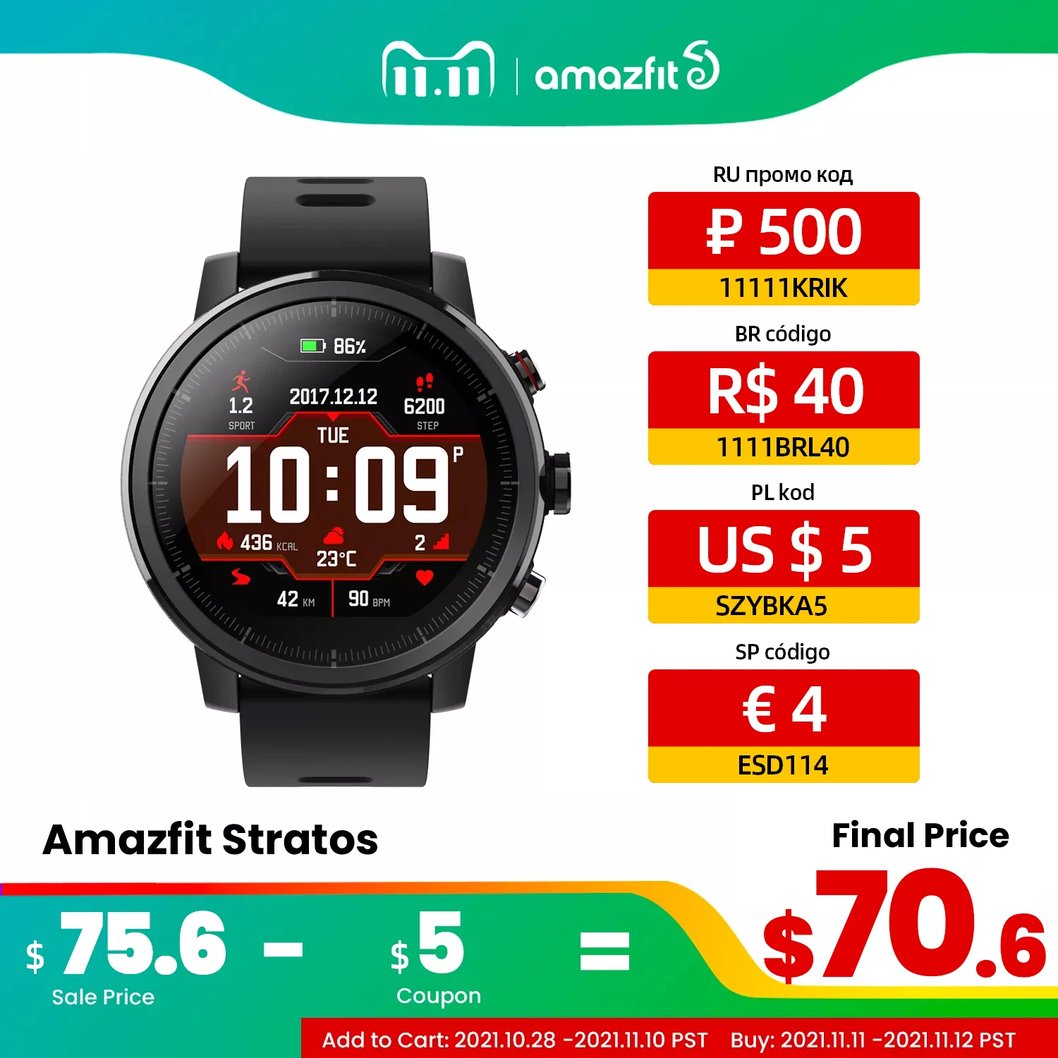 PROD 4000576686818 In Stock Amazfit Stratos Smartwatch 5ATM Waterproof
Smart Watch Bluetooth-compatible GPS Step Counter for Android iOS