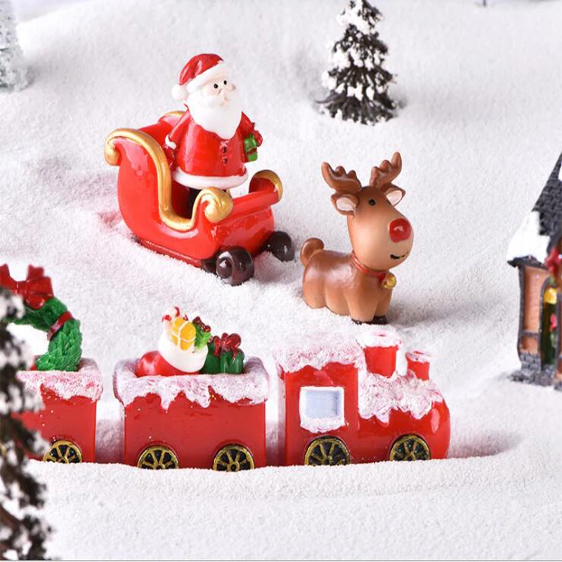 

Micro Landscape New Christmas Elk Snow Old Man Sleigh Deer Car Micro Landscape Snow Decoration Locomotive Car Resin Home Crafts