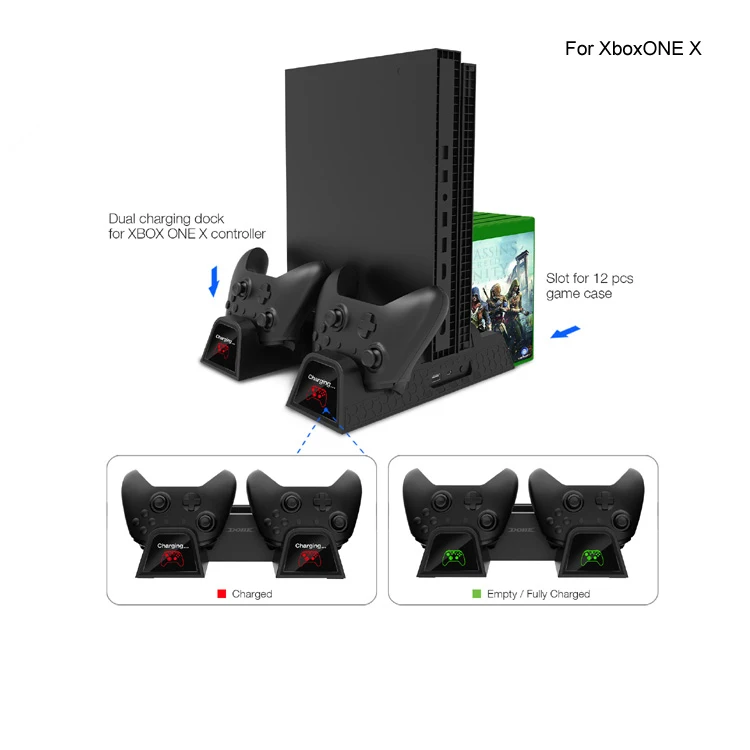  For Xbox One /S/ XPro Vertical Charger Stand With Dual Controller Charger Station Games Heat Sink B