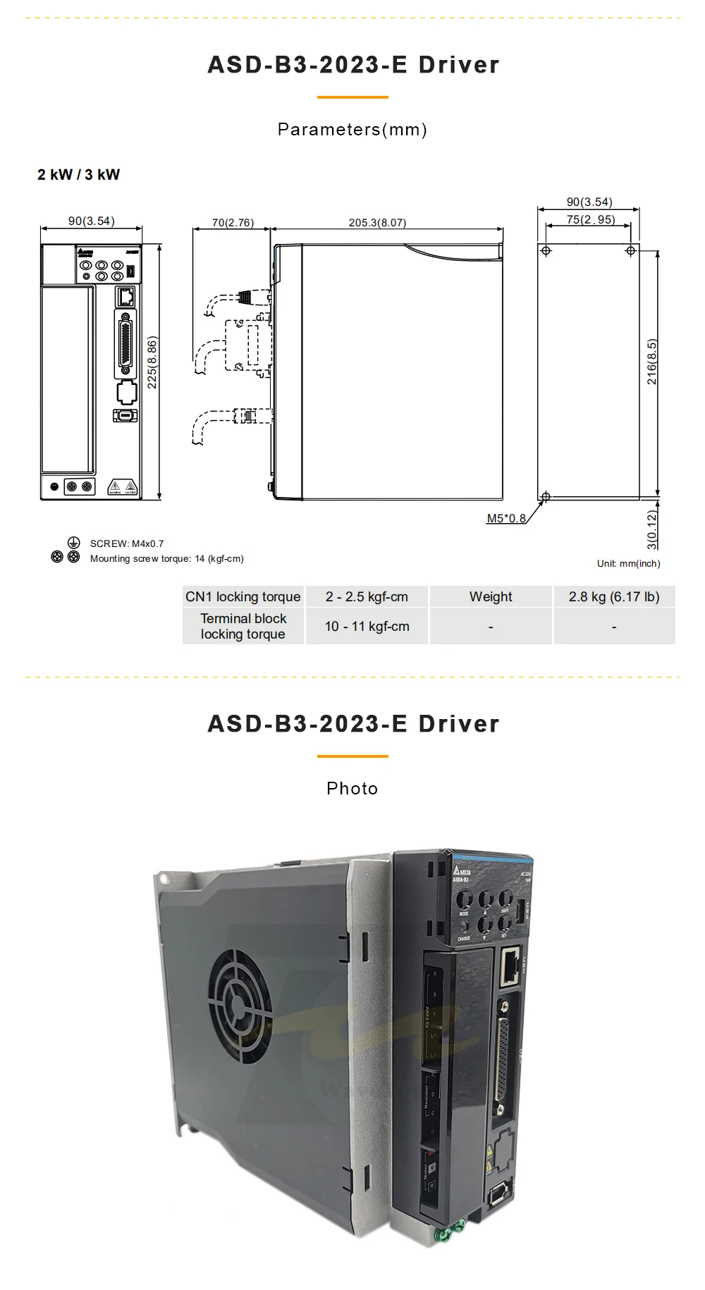 Delta Motorista Servo Motor Ecm-b3m-e21320rs1 - Ss1 2kw 9.55nm 10.59a 2000rpm B3m Asd-b3-2023-e 6 Delta B3M ASD-B3-2023-E Motorista Servo Servo Motor