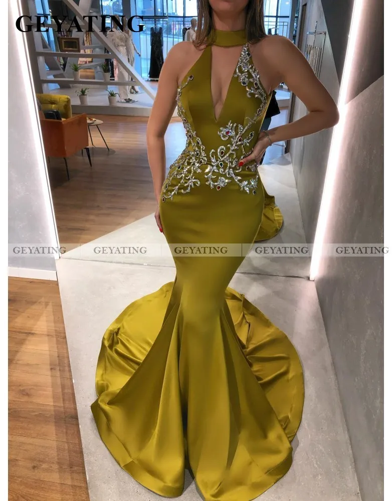 Lime Yellow Long Mermaid Prom Dresses 2020 Elegant Women Dubai Lime Yellow Long Mermaid Prom Dresses