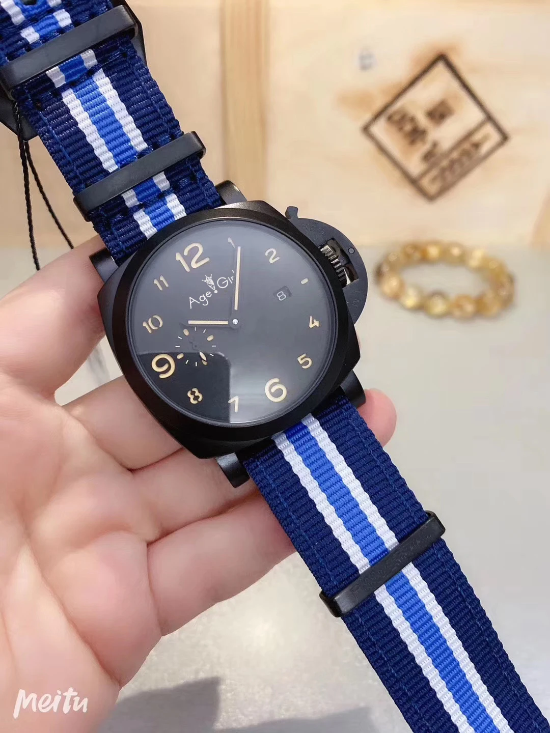 

Luxury Brand New Men Automatic Mechanical Stainless Steel GMT Nato Canvas Americas Cup Black Watch 1950 Luminous Sapphire 44mm