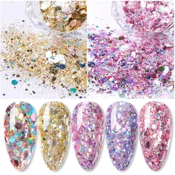 

1g Glitter Nail Sequins Holographics Powder Shining Irregular 3D Hexagon Colorful Sequins DIY Nail Art Decoration