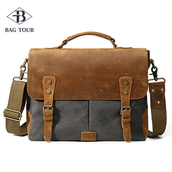 

Crazy Horse Handbags Men corssbody shoulder laptop bags Retro Laptop Bags Vintage fabric durable famous designer Leather handle