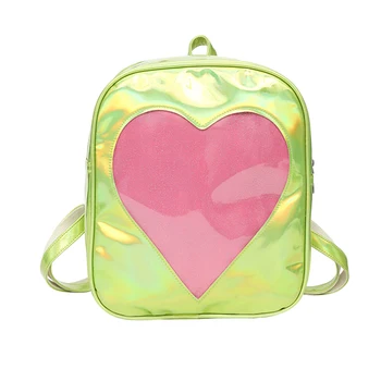 

1PC Summer Backpack Transparent Love Heart Shape Student School Bag Girls Backpack Green