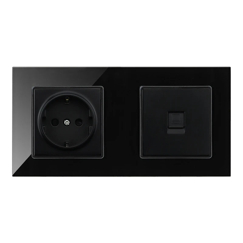 1Socket Rj45 Outlet Atlectric DE ЕС стандартный разъем RJ45 Джек Порт ТВ телевисон компьютерная розетка мощность настенное двойное гнездо стеклянная панель выход розетки,акустика для дома - Тип: 1Socket Rj45 Outlet