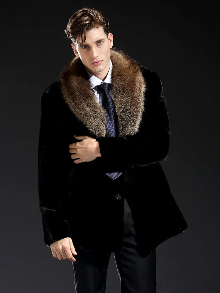 2020 New Real Mens Mink Fur Coat Fashion Long Outwear Genuine Leather