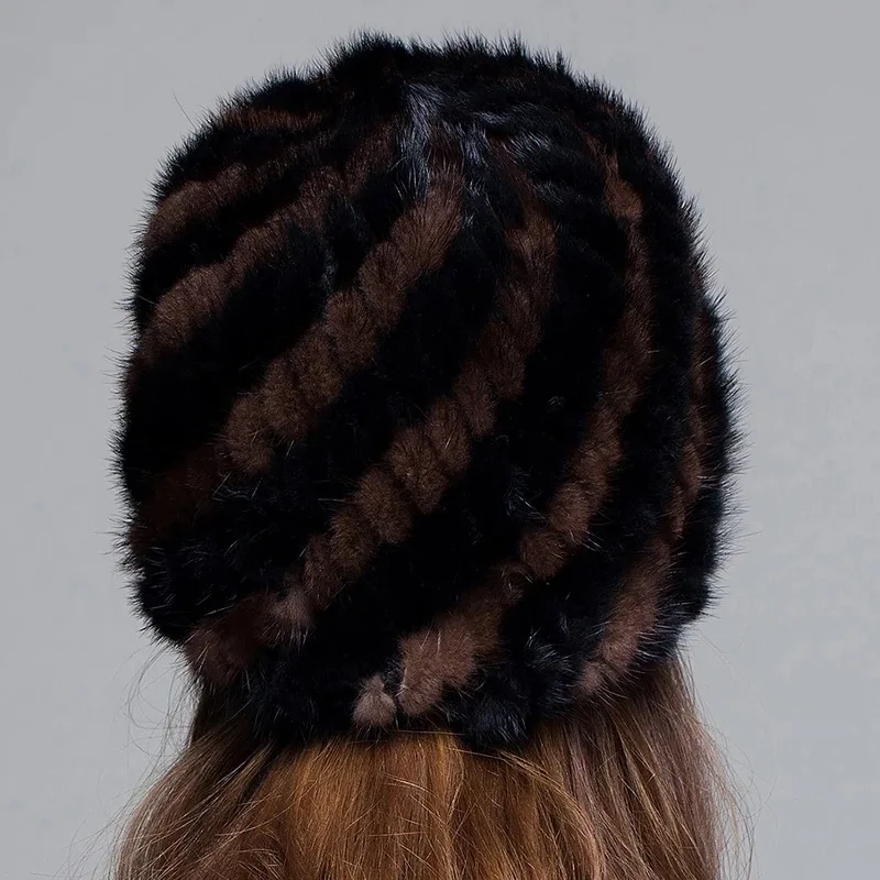 Женская зимняя теплая меховая шапка, элегантная женская шапка из натурального меха норки, эластичные шапочки, вязаная подкладка, головной убор, высокое качество, теряет saleTU154-020