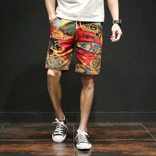 Японские повседневные мужские шорты на шнурках с принтом, уличная одежда, мужские шорты, летние мужские шорты из хлопка и льна, одежда SA-8
