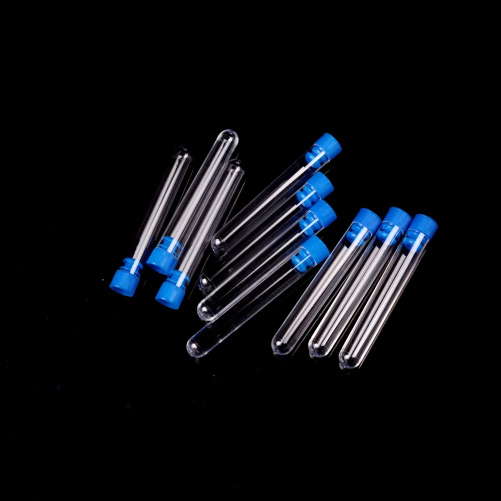 12*100mm plastic Test Tubes Rimless With Push Caps Lab Clear Supplies 10pcs Drop Shipping