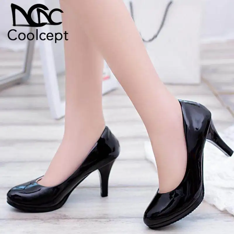 

Coolcept Women Pumps Fashion Black High Heel Shoes Women Round Toe Casual Party Office Ladies Platform Footwear Size 34-40