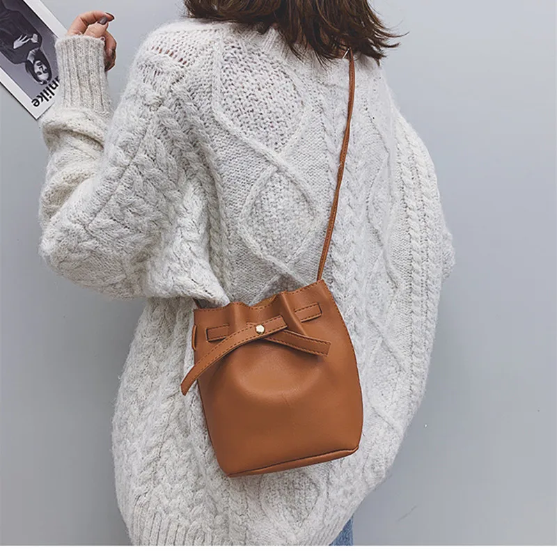 Высокое Качество Простой PU Vintage Crossbody Сумка для Женщин 2019 Плечо Ведро Телефон