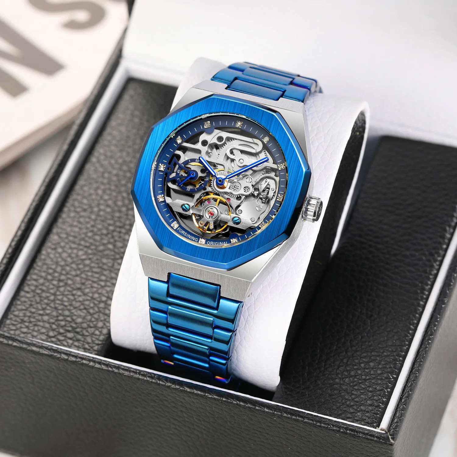 2021 Forsining Top Brand Luxury Automatic Mechanical Watch Luminous Three Eyes Six Needles Skeleton Male Wrist Watch Wrist Clock