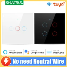 

SAMTRUL Tuya WiFi Touch Smart Switch Light Without No Neutral Wire EU 2 Way 110V 220V On Off 1/2/3/4 Gang For Alexa Google Home