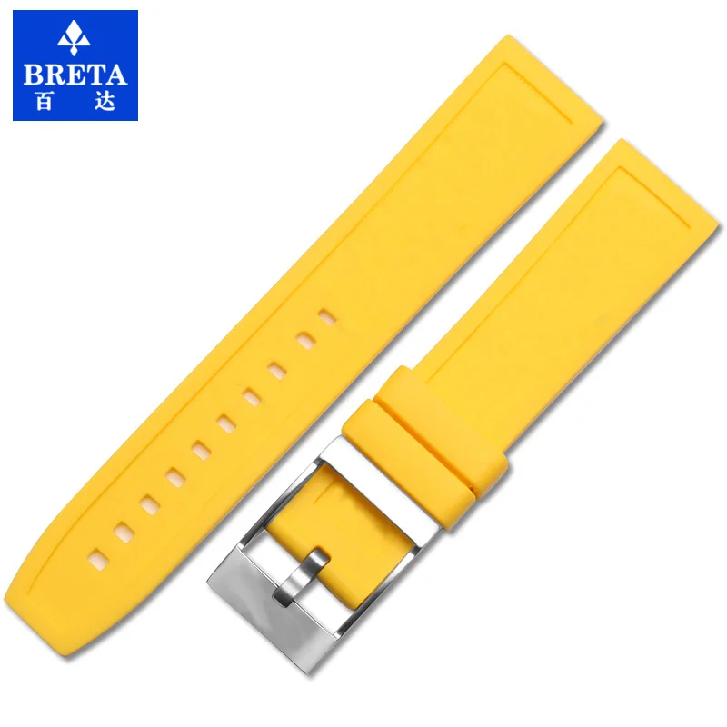 BRETA силиконовый резиновый ремешок для часов, черный, желтый, красный, темно-синий, 22 мм, 24 мм, браслет для часов navitimer avenger breitling