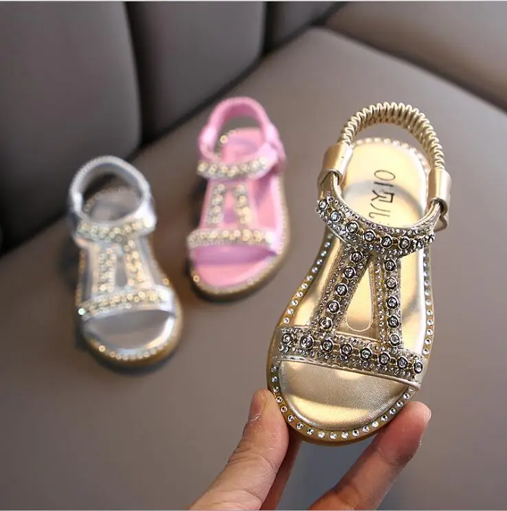 

Summer Baby Girls Sandals Toddler Infant Kids Slip On Pearl Crystal Single Princess Roman Shoes For Children Girl