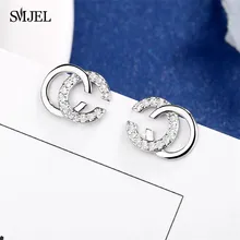 SMJEL, модные двойные серьги с кристаллами, женские круглые серьги, CC Pendientes, корейские ювелирные изделия, шпильки
