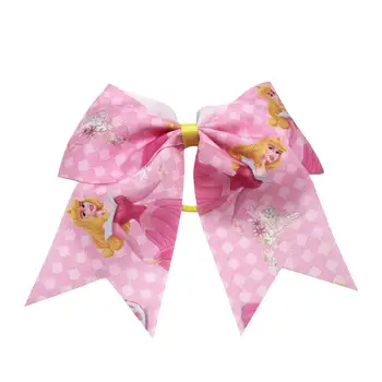 

7 inch print princess Cheer Bows rainbows Elastic Hair Bands Grosgrain Ponytail Hair Bows For Kids Girls Hair Accessories