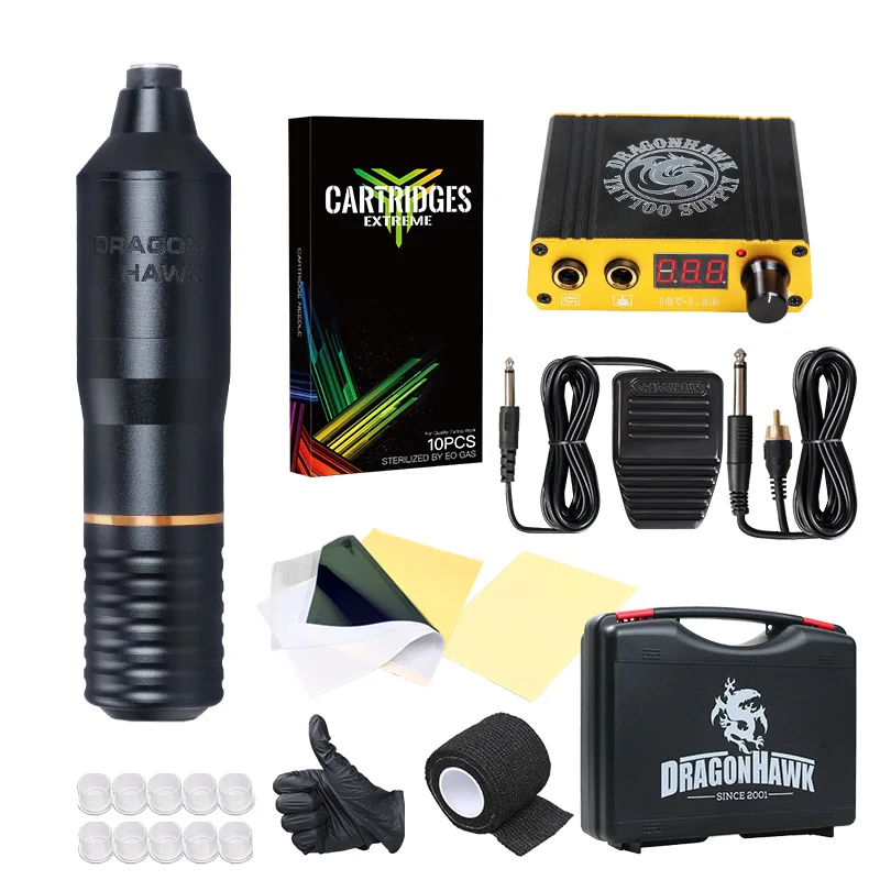 Máquina de Tatuagem Dragonhawk Tatuagem Profissional Caneta Rotativa Kit Conjunto Mini Power Lcd Suprimentos