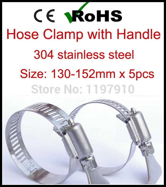 

130mm-152mm x 5pcs T Bolt Hose Clamp 304 Stainless Steel Pipe Clamp Hoop Clamps Fastener Clips
